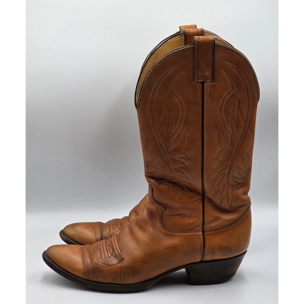 Vintage Justin Cowboy Boots Mens Size 9 D Style 2497 Cognac Leather USA Made - Picture 5 of 13